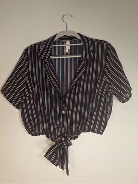 Striped Navy and Red Button Up Blouse